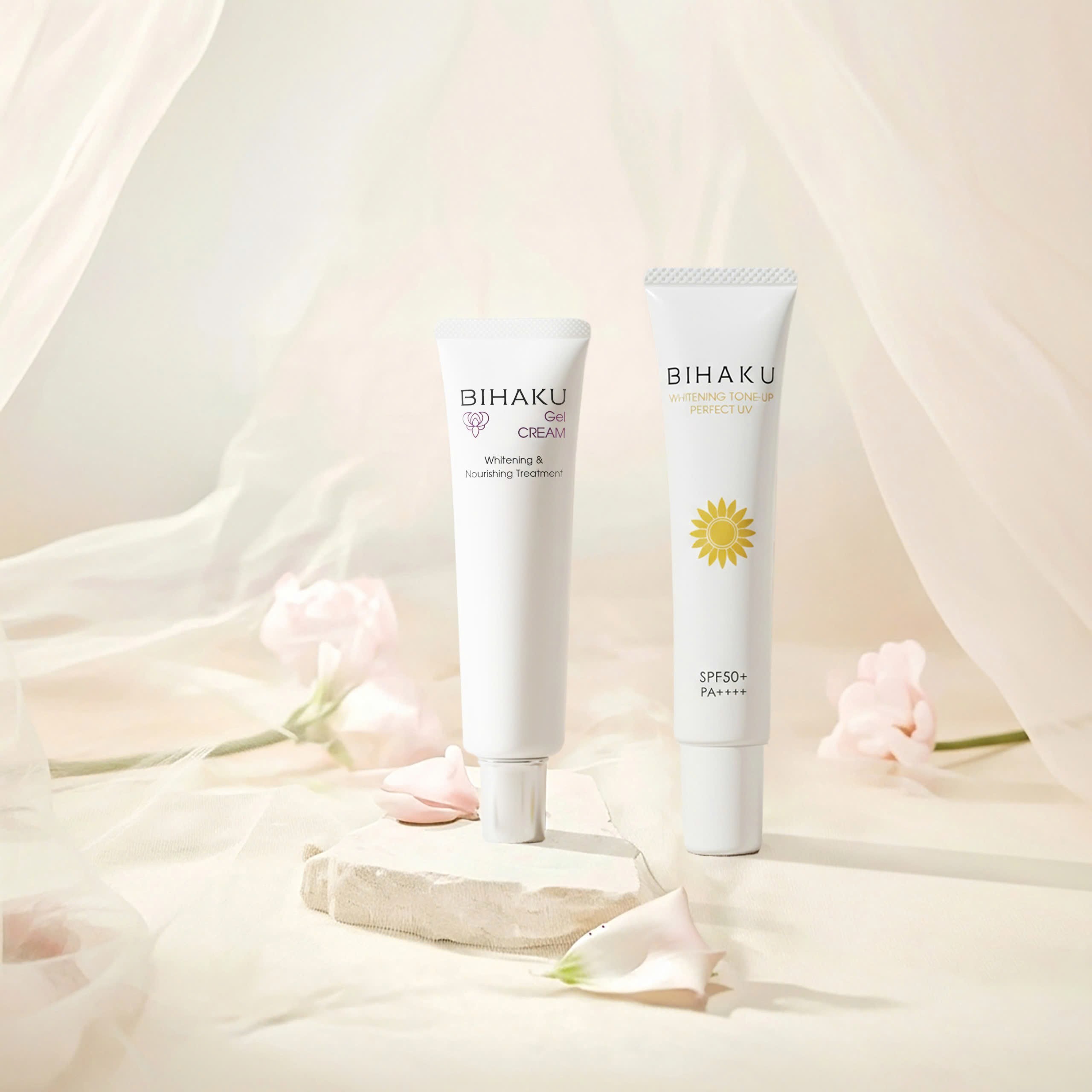 bộ đôi Bihaku Gel Cream dưỡng sáng và Bihaku Whitening Tone-up Perfect UV SPF50 PA++++