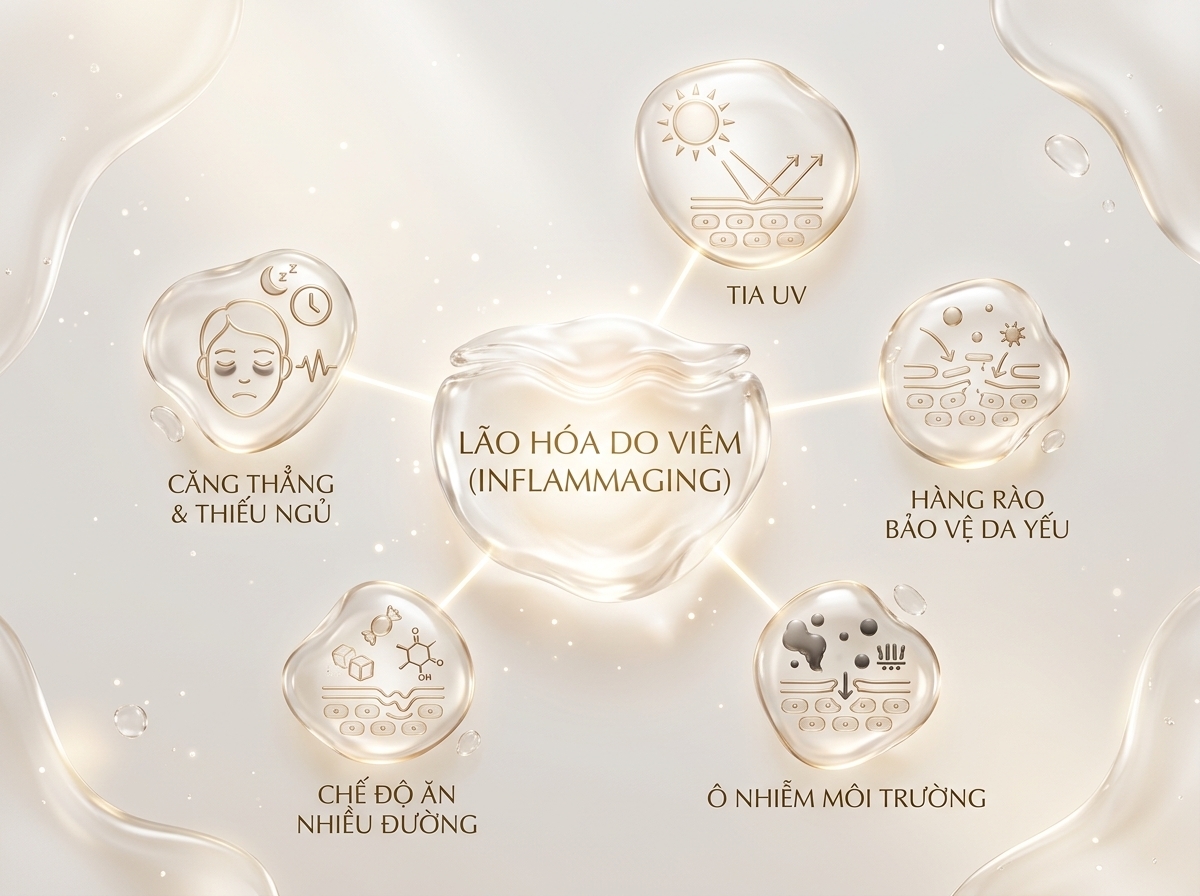 Inflammaging là gì? Vì sao viêm âm thầm khiến da lão hóa, xỉn màu và dễ nám hơn? 4 5 yếu tố thúc đẩy Inflammaging