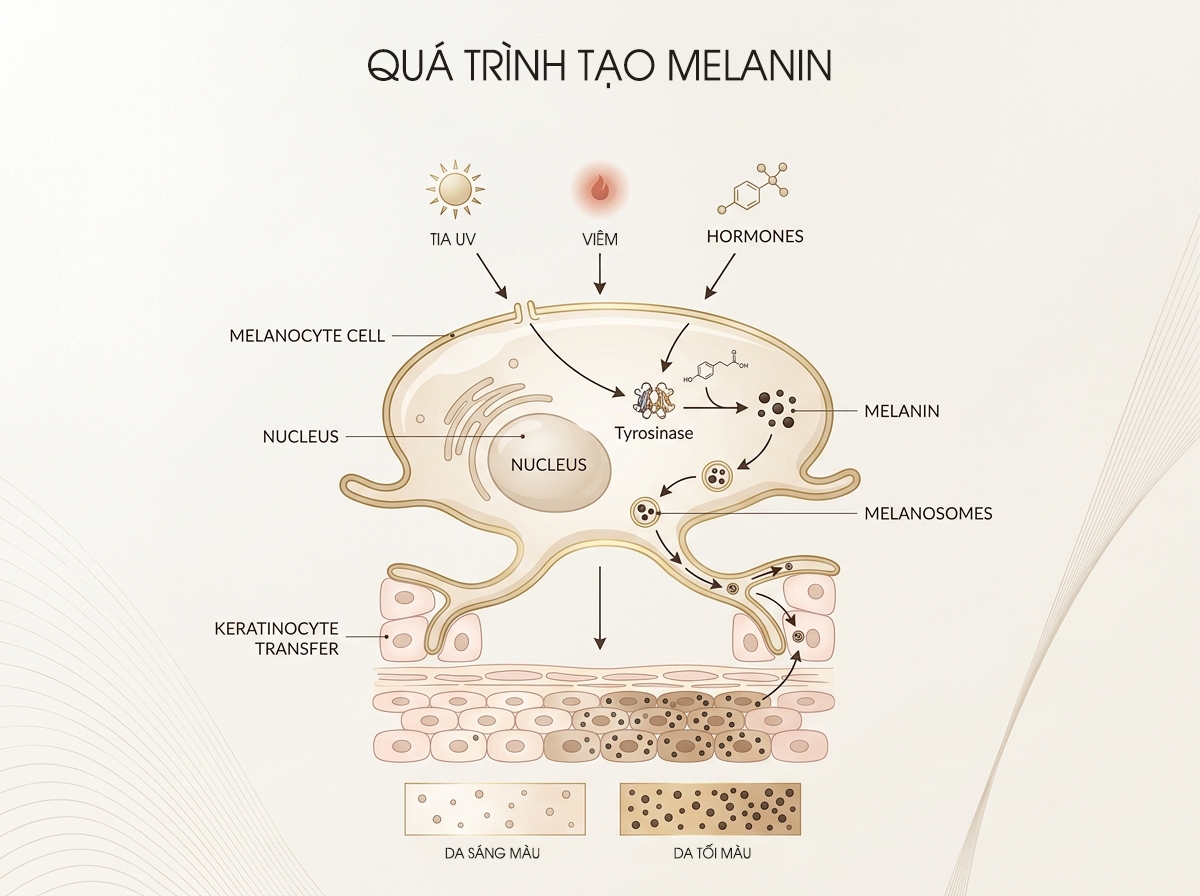 Melanin là gì? Vì sao Melanin không phải là kẻ thù của làn da? 2 Mô phỏng quá trình hình thành melanin