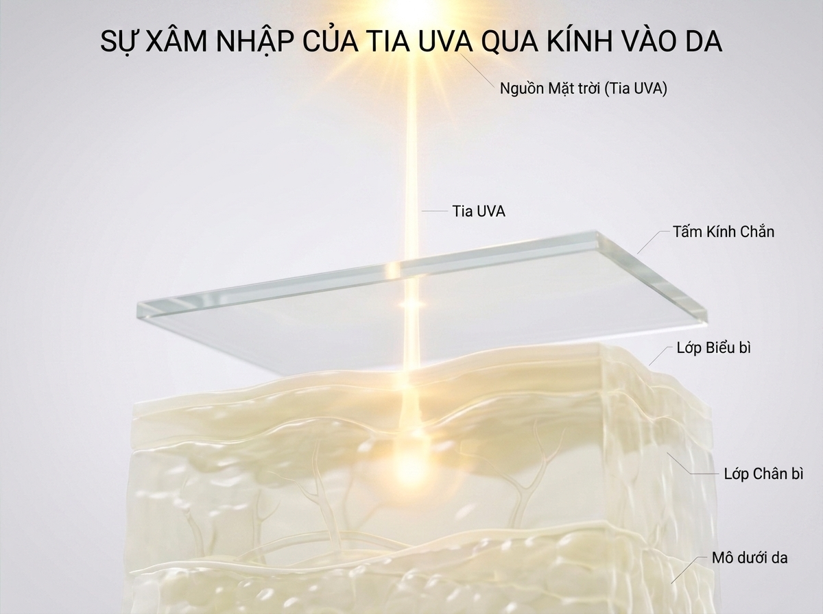 Cửa kính không cản hết UVA