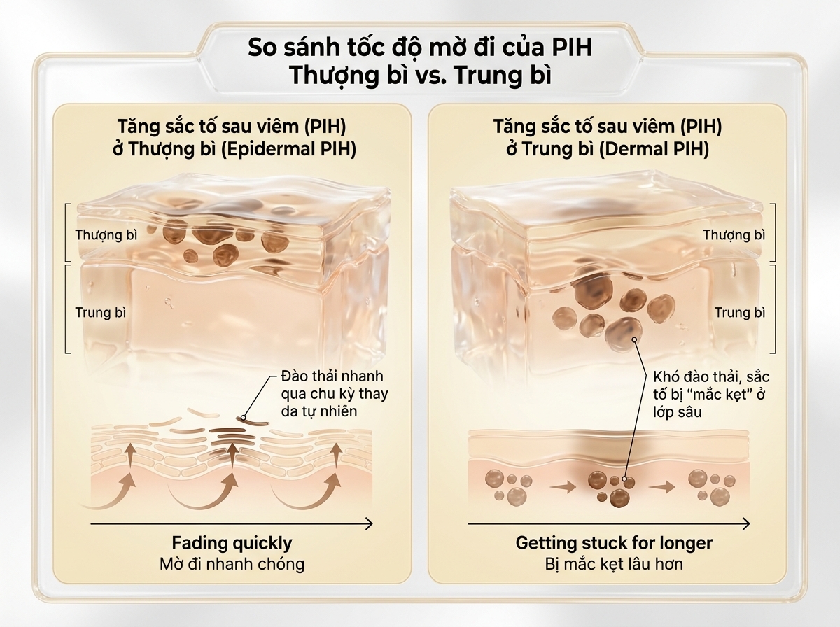 Tăng sắc tố sau viêm là gì? Vì sao vết thâm sau mụn có người mờ nhanh, có người kéo dài nhiều năm? 4 PIH có mờ đi không