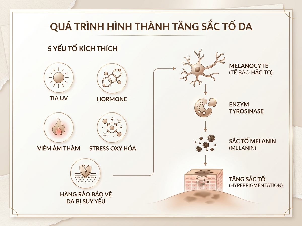Melanin chịu ảnh hưởng bởi rất nhiều cơ chế khác nhau